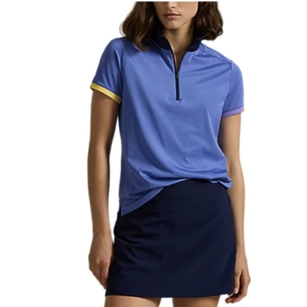 Ralph Lauren RLX Air Tech Pique 1/4 ZIP Tri Color Polo Golf Top Blue ( M )